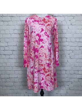 NWOT IBKUL Long Sleeve Crew Neck Dress Size M Pink Paisley UPF 50